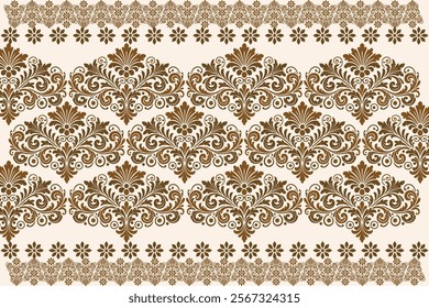 abstract seamless floral pattern with border design, blending vintage botanical motifs and ethnic geometric details for textiles, fabric, wallpaper, and fashion accessories