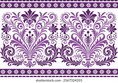 abstract seamless floral pattern with border design, featuring vintage botanical motifs and ethnic geometric patterns for fabric, textiles, wallpaper, and fashion pieces