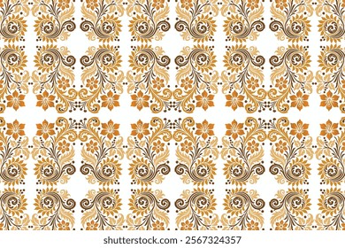abstract seamless floral pattern with border design, vintage botanical motifs, and ethnic geometric influences for fabric, textiles, wallpaper, and fashion garments