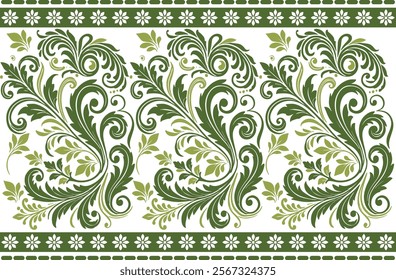 abstract seamless floral pattern with border design, featuring vintage botanical and ethnic geometric motifs for fabric, textiles, wallpaper, and fashion apparel