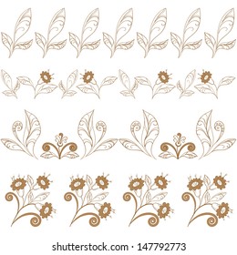Abstract seamless floral pattern, brown contours on white background. Vector