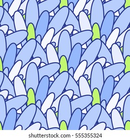 Abstract seamless floral pattern. Cartoon petals in blue tones, closeup.
