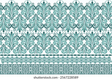 abstract seamless floral pattern with decorative border design, vintage botanical motifs, and ethnic geometric accents for fabric, textiles, wallpaper, and fashion
