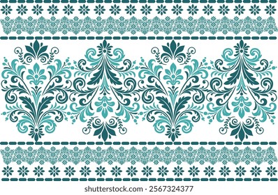 abstract seamless floral pattern with decorative border design, vintage botanical motifs, and ethnic geometric influences for fabric, textiles, wallpaper, and fashion apparel