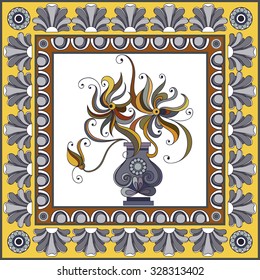 Abstract seamless floral pattern from decorative ornament elements . Portuguese texture (background) with flowers in a vase for packing, textile, interior, web design. Vector illustration.