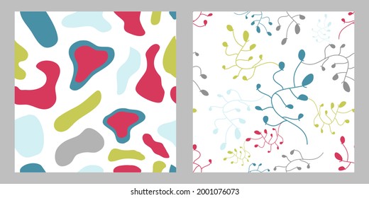 Abstract seamless floral pattern and abstract seamless pattern with different colorful geometric shapes and forms.Ready to use for textile,fabric,cover,poster,wallpaper,packaging,and branding identity