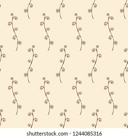 Abstract seamless floral pattern in doodle style. Regularly repeating vertical branches. Hand drawn floral decoration. Decorative elements for design. Vector color illustration.