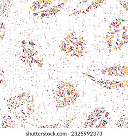 Abstract seamless floral pattern with dots and leaves. Dotted flourish multicolor festive texture. Abstract backdrop with chaotic flowing organic shapes. Artistic stylish summer tiled  background.