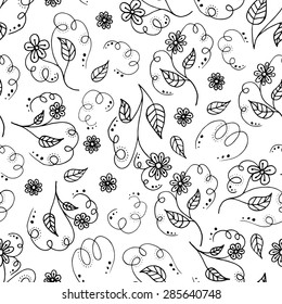 Abstract seamless floral pattern. Elegant background for cards, textile, print or wrapper paper. Black and white endless design element.