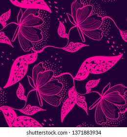 Abstract seamless floral pattern. Flowers repeated backdrop for fashion clothes, textile wrapping paper 
