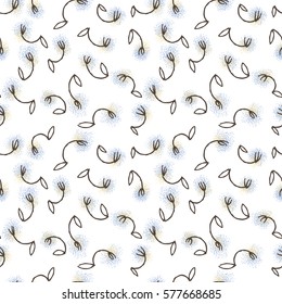 Abstract seamless floral pattern. Furry blossom. Dots flowers.