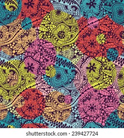 Abstract seamless floral pattern with geckos