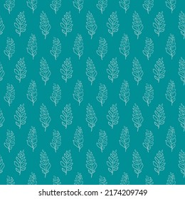 Resumen De Patrón Floral Sin Marea. Ramas dibujadas a mano, blancas y turquesas. Vector.