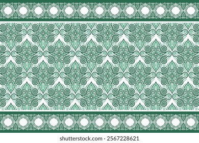 abstract seamless floral pattern with intricate border design, vintage botanical motifs, and ethnic geometric accents for fabric, wallpaper, textiles, and fashion
