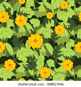Abstract seamless floral pattern with isolated yellow flowers. Vector illustration.