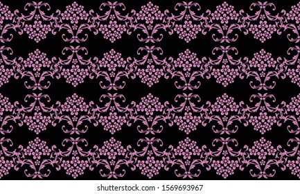 Abstract seamless floral pattern with leaf flower on black background.