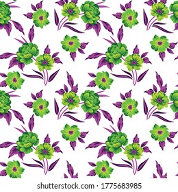 Abstraktes, nahtloses Blumenmuster mit Blättern und weißem Hintergrund