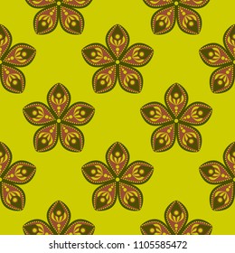 Abstract seamless floral pattern on a yellow-green background