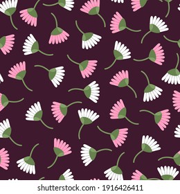 Abstract seamless floral pattern on purple background, vector illustration