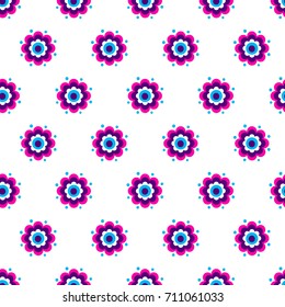 Abstract seamless floral pattern on white background with colorful decorative flowers. Girlish repeated backdrop four textile, clothes, wrapping paper. 