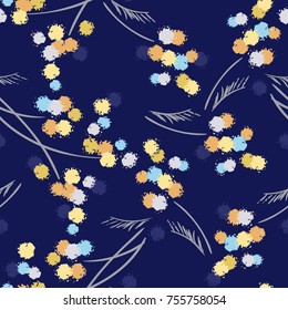 Abstract seamless floral pattern on blue. Hand-drawn vector Illustration