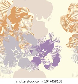 Abstract seamless floral pattern with orchids. Can be used as creating fantasy background, textile, wallpaper, wrapping paper, fabrics. Vector illustration.