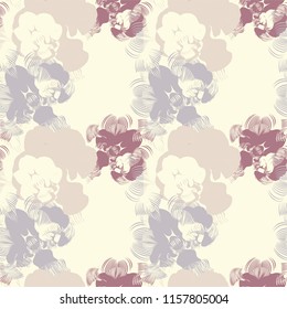 Abstract seamless floral pattern with orchids. Can be used as creating fantasy background, textile, wallpaper, wrapping paper, fabrics. Vector illustration.