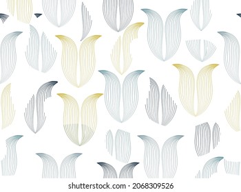 Abstract seamless floral pattern with abstract organic shapes in retro style. Dots and flower lotus shapes. Floral stylish artistic ornamental tile background