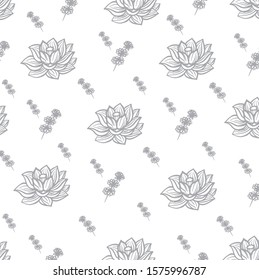 Abstract seamless floral pattern. ornament fabric, wallpaper, packaging. white and grey decorative vector background. lotus 