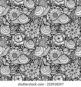 Abstract seamless floral pattern with snails
