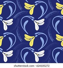 Abstract seamless floral pattern with snowdrops. Vector illustration