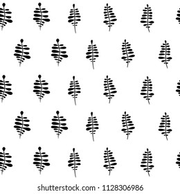 Abstract seamless floral floral pattern with stylized image of tree branches. Black and white. Vector illustration. White background.