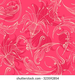 Abstract seamless floral pattern with stylized lilies