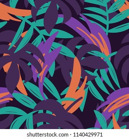 Abstract seamless floral pattern. tropical leaves colorful repeated backdrop for textile, clothes, wrapping paper. repeating nature ornament. 