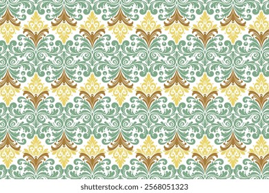 abstract seamless floral pattern with vintage botanical motifs and ethnic ikat designs for fashion textiles, fabric, and wallpaper applications
