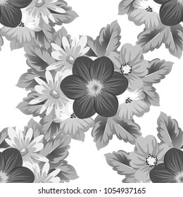 abstract seamless floral pattern For your design. Ornament for wrapping, wallpaper, tiles. Gray and white vector background. Vector illustration