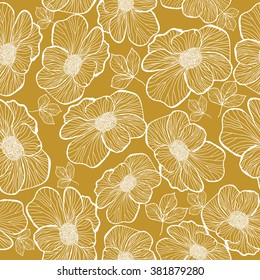 Abstract seamless floral pattern.Flowers vector background. Monochrome gold and white wallpaper.Gold texture.Vector illustration