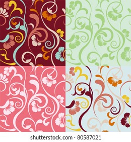 Resumen conjunto de patrones florales sin fisuras. Vector de ilustración.
