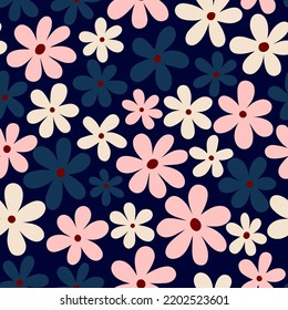 Abstract seamless floral texture. Vector pattern with hand drawn simple flowers. Floral field texture