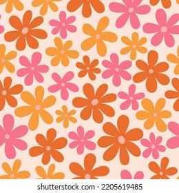 Abstract seamless floral texture. Vector pattern with hand drawn simple flowers. Floral field texture