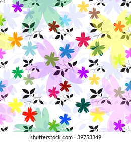 Abstract seamless floral white pattern with translucent flowers (vector)