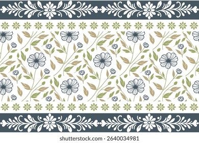 Abstract seamless flower line art pattern. Minimalist botanical elements designed for wrapping paper and bedsheet covers.

