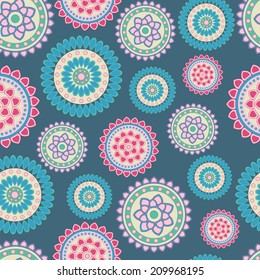 abstract seamless flower pattern on dark blue background