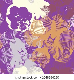 Abstract seamless flower pattern with orchids. Can be used as creating fantasy background, textile, wallpaper, wrapping paper, fabrics. Vector illustration.