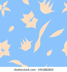 Abstract seamless flower pattern in pastel colors. Line art vector design.