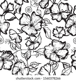 Abstract seamless flower pattern.Abstract linear  flower pattern