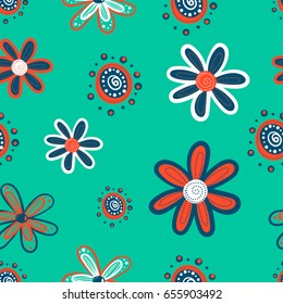Abstract seamless flowers pattern. Decorative girlish repeated backdrop for textile, clothes, wrapping paper. Floral ornament