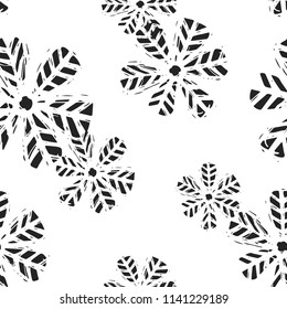 Abstract seamless flowers pattern. floral related backdrop for textile, clothes, wrapping paper. sketch style blossom ornament. blank and white background. monochrome illustration