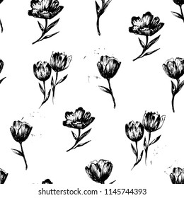 Abstract seamless flowers pattern. Floral repeated backdrop for girl, fashion textile, clothes, wrapping paper. Nature illustration. Season flowers ornament. tulips set background. 