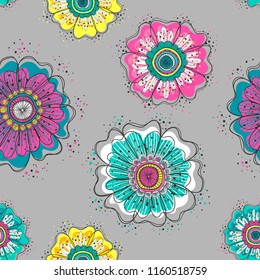 Abstract seamless flowers pattern. Poppy repeated ornament. Decorative floral illustration